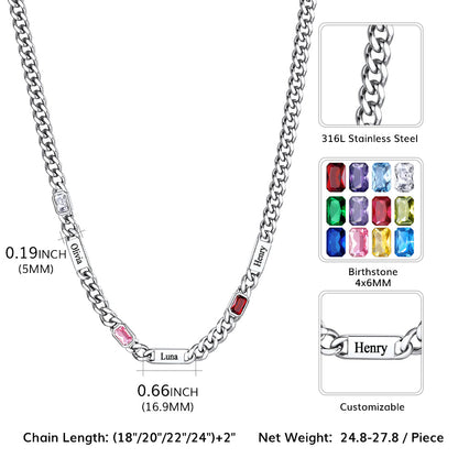Customized Birthstone Cuban Chain Necklace With Name for