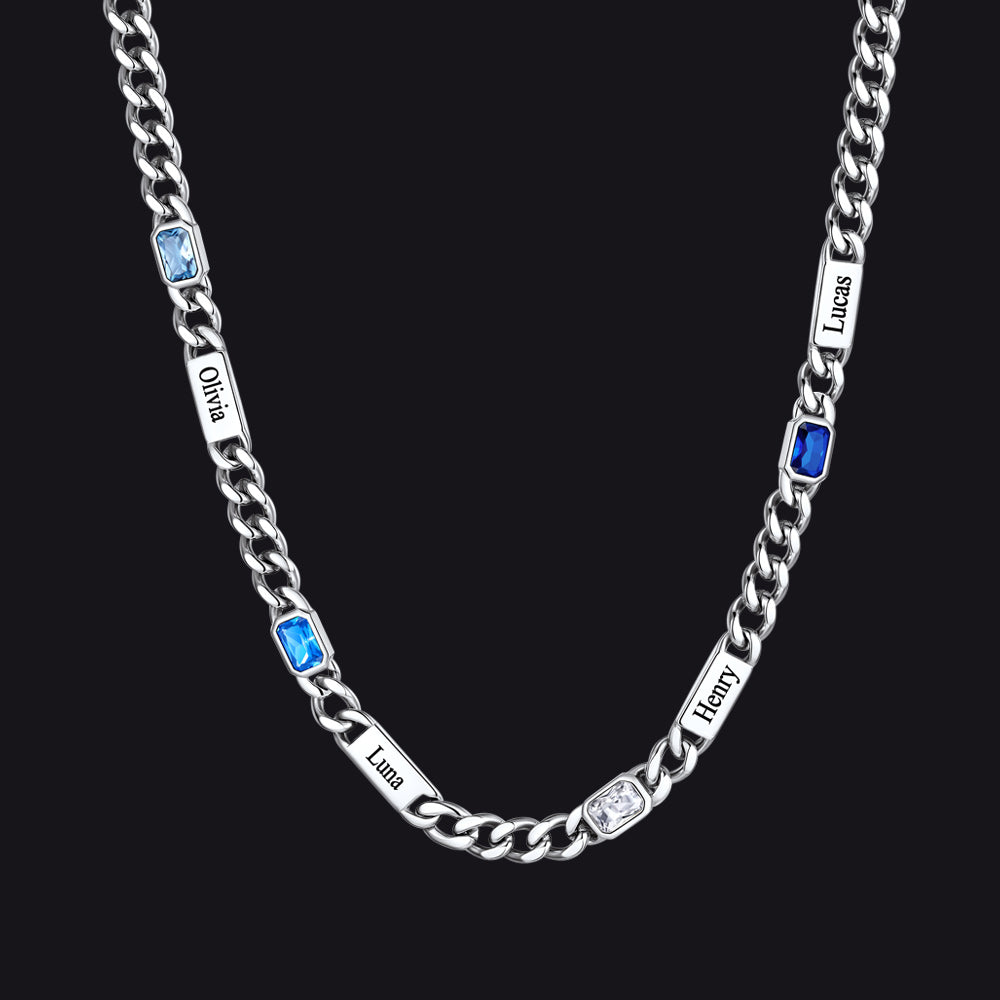 Customized Birthstone Cuban Chain Necklace With Name for