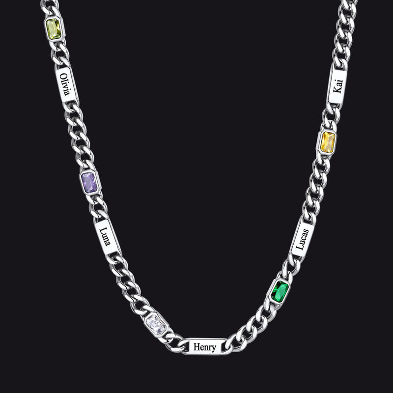 Customized Birthstone Cuban Chain Necklace With Name for