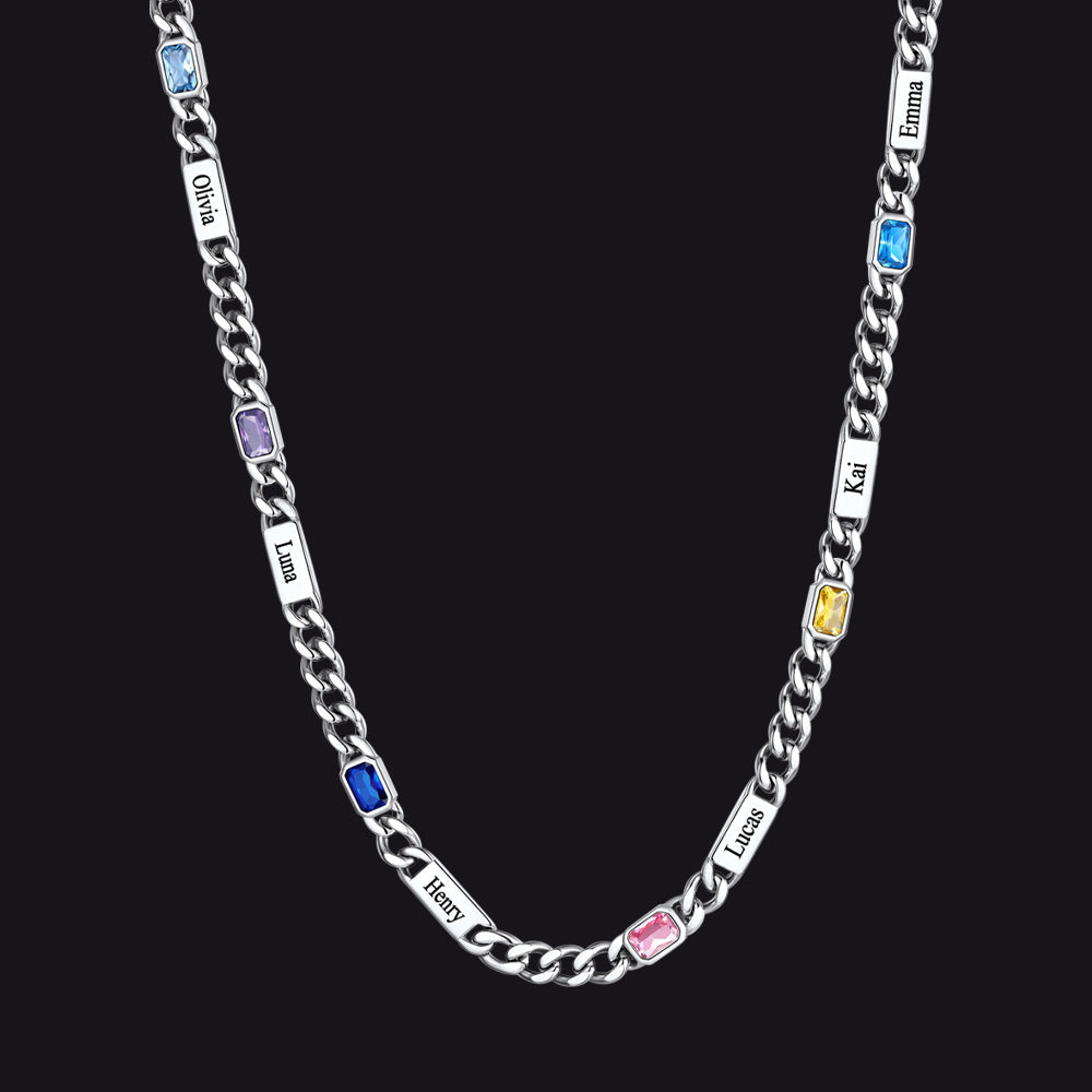 Customized Birthstone Cuban Chain Necklace With Name for