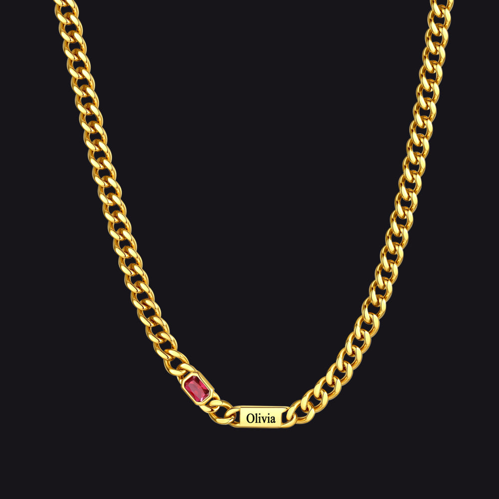 Customized Birthstone Cuban Chain Necklace With Name for