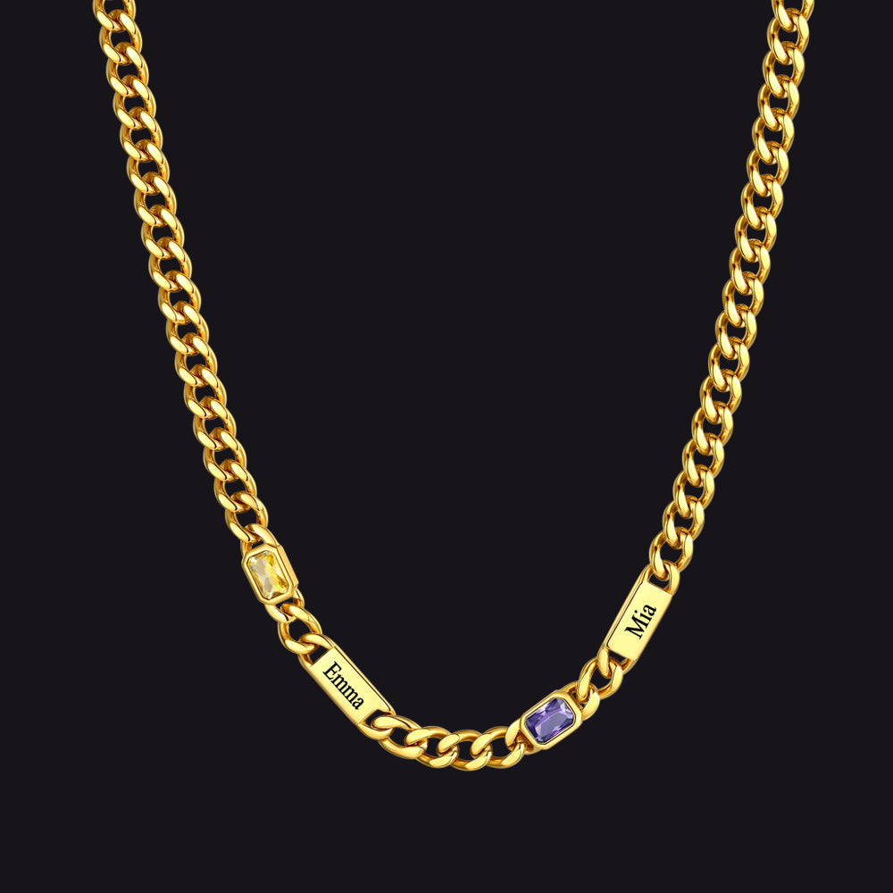 Customized Birthstone Cuban Chain Necklace With Name for