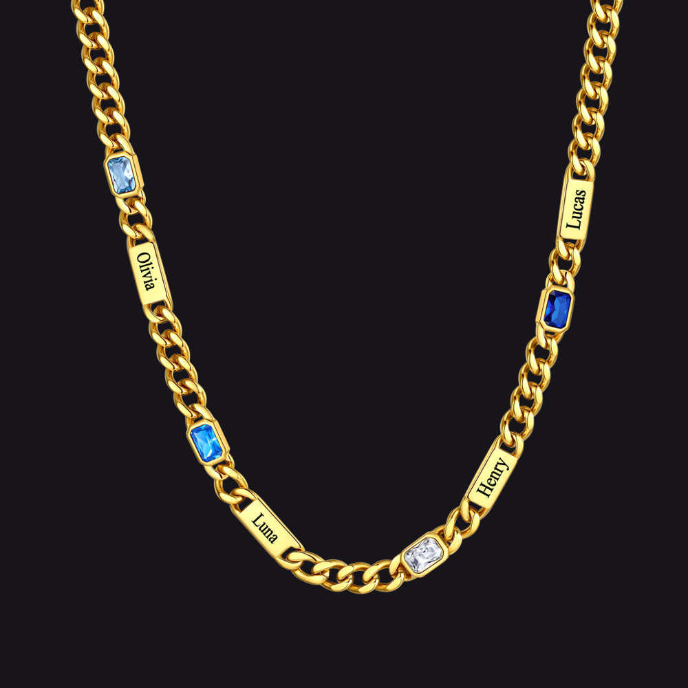 Customized Birthstone Cuban Chain Necklace With Name for