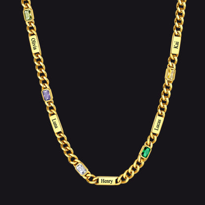 Customized Birthstone Cuban Chain Necklace With Name for