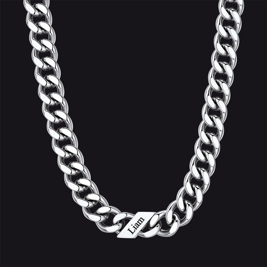 Customized Engraved Name Cuban Link Chain Necklace for , 7/9/12mm Width