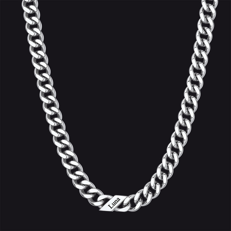 Customized Engraved Name Cuban Link Chain Necklace for , 7/9/12mm Width