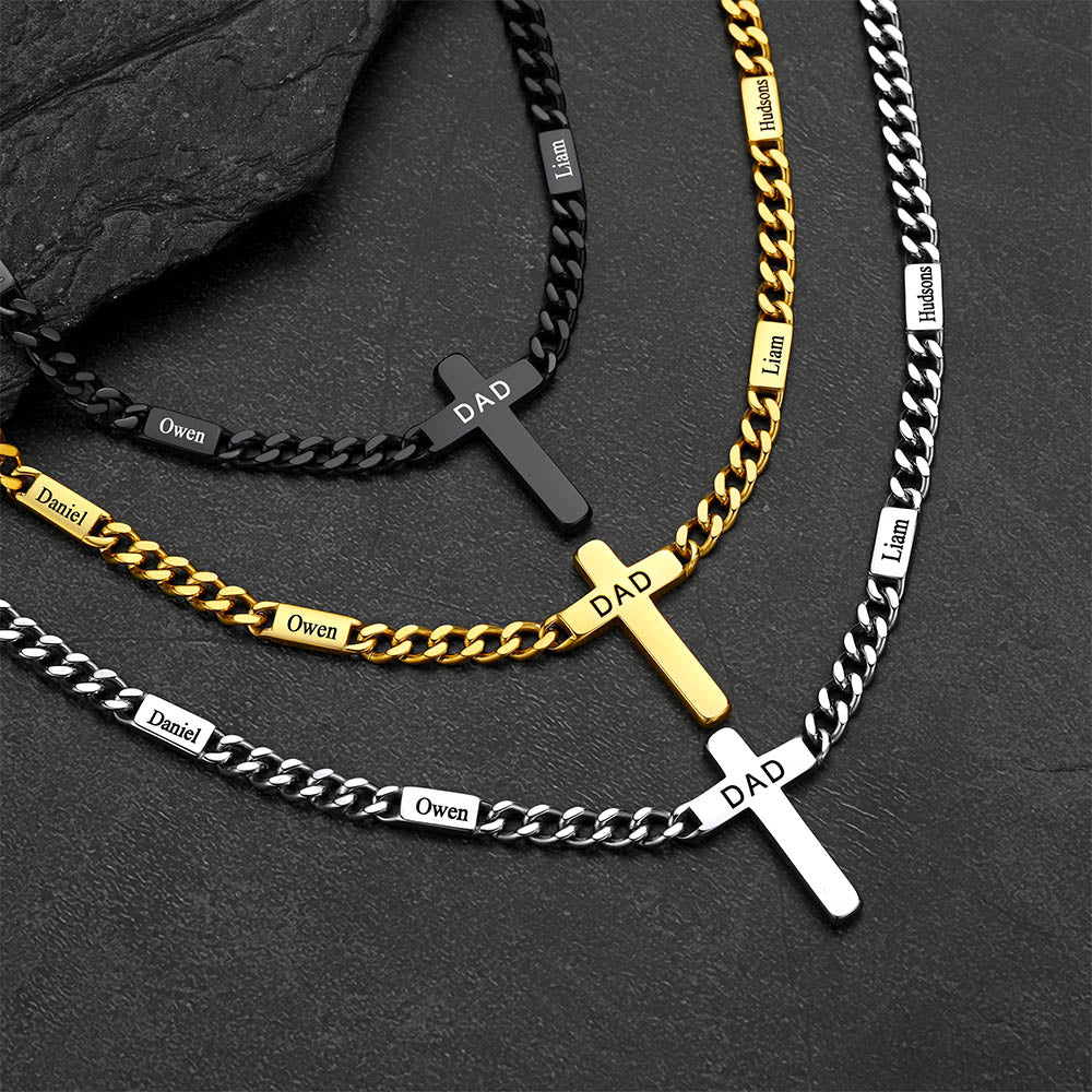 Custom Cross Cuban Link Chain Necklace With Engraved Name for 5/7mm