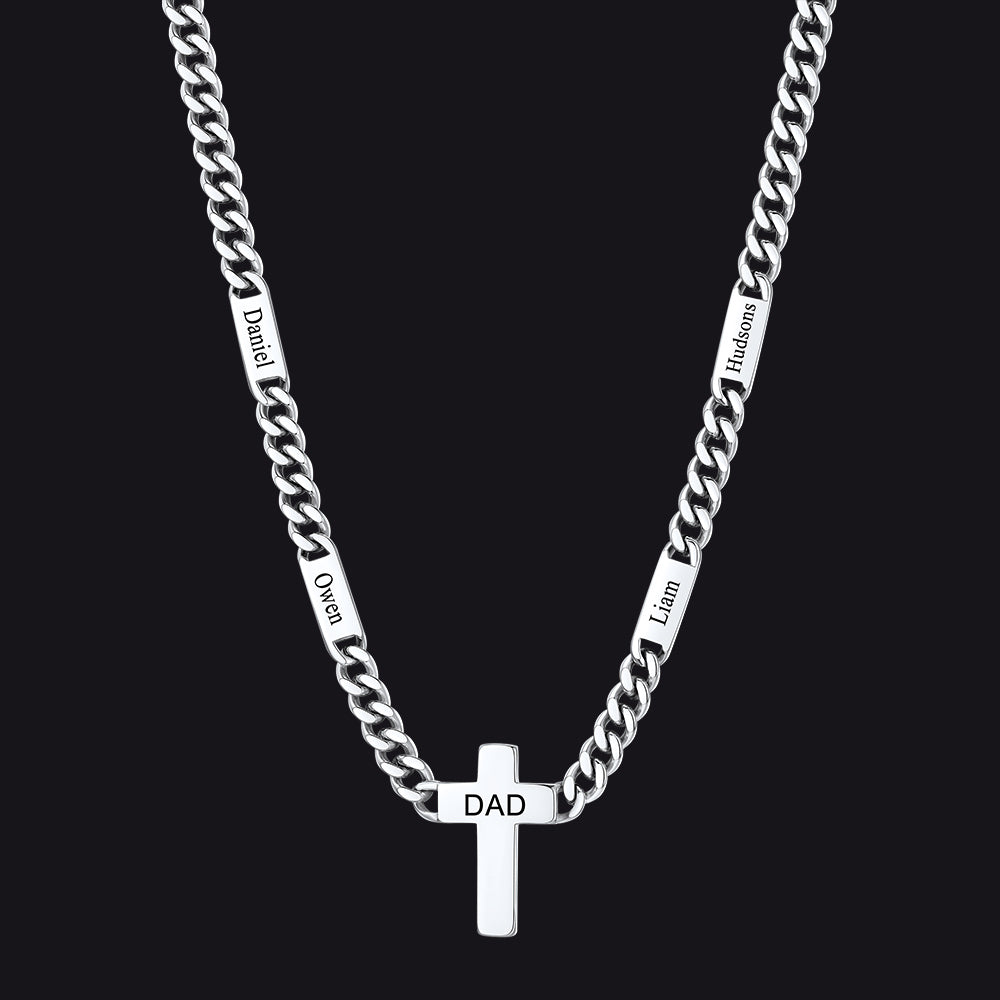 Custom Cross Cuban Link Chain Necklace With Engraved Name for 5/7mm