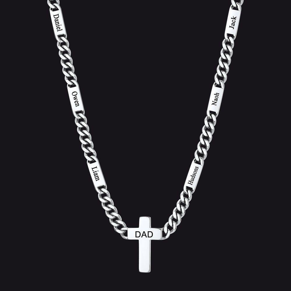 Custom Cross Cuban Link Chain Necklace With Engraved Name for 5/7mm