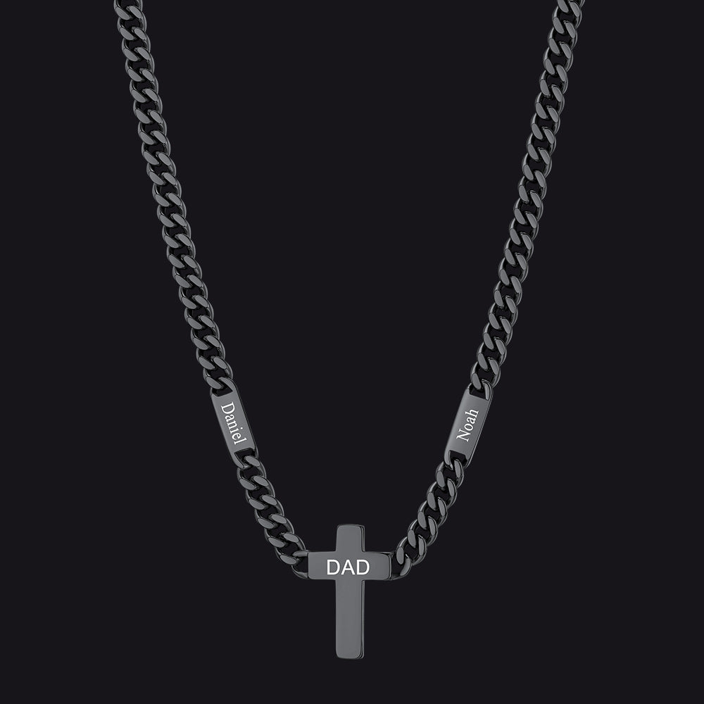 Custom Cross Cuban Link Chain Necklace With Engraved Name for 5/7mm