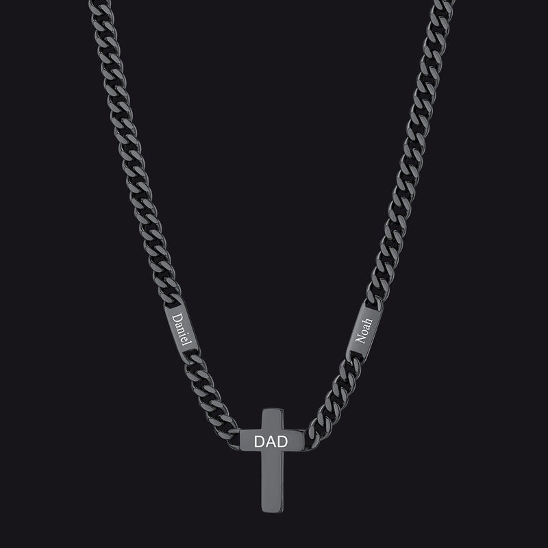 Custom Cross Cuban Link Chain Necklace With Engraved Name for 5/7mm