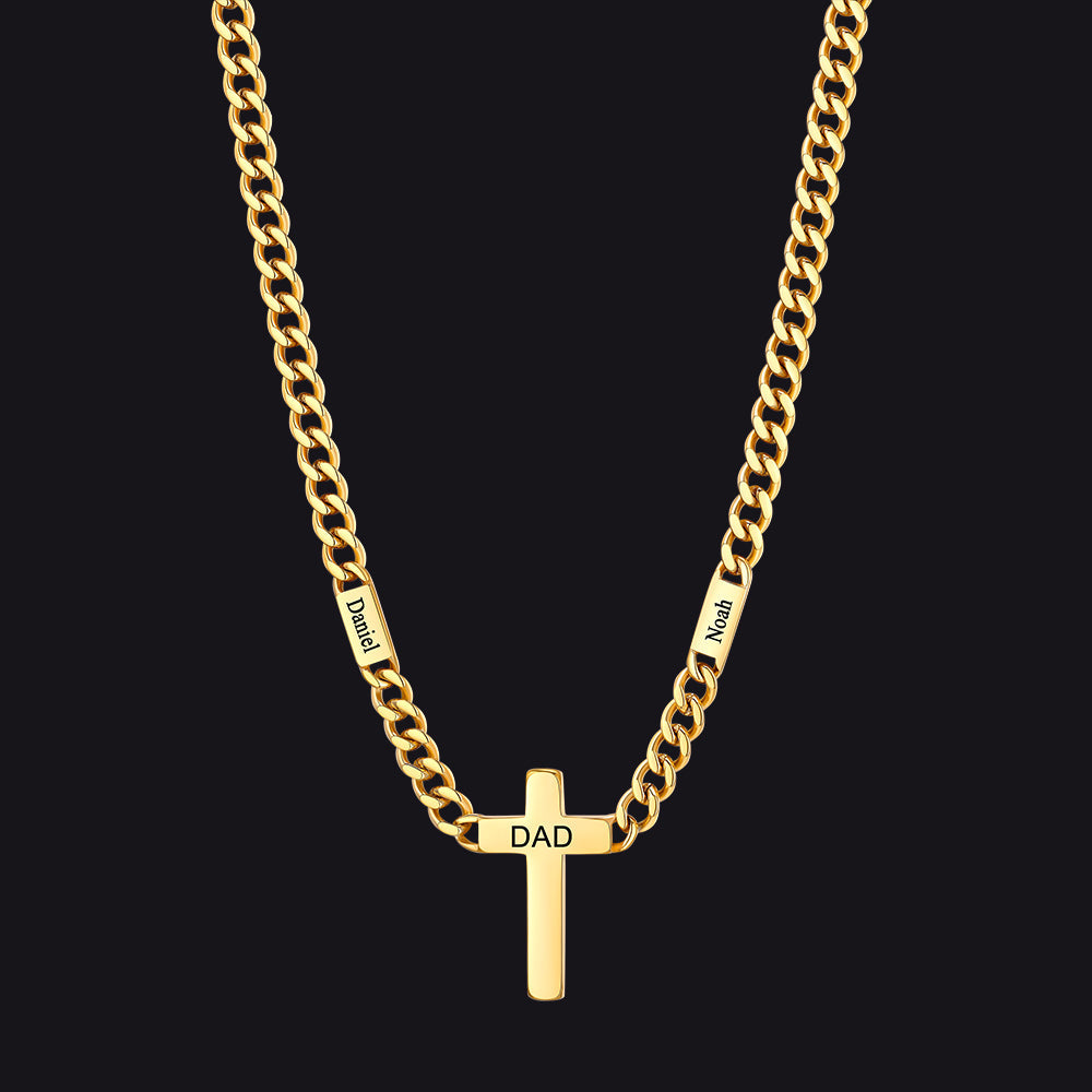 Custom Cross Cuban Link Chain Necklace With Engraved Name for 5/7mm