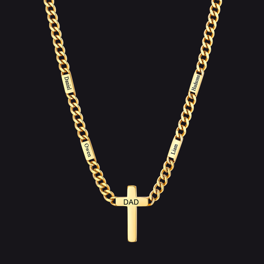 Custom Cross Cuban Link Chain Necklace With Engraved Name for 5/7mm