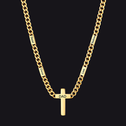 Custom Cross Cuban Link Chain Necklace With Engraved Name for 5/7mm