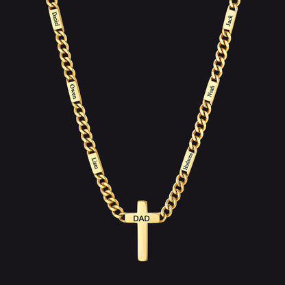 Custom Cross Cuban Link Chain Necklace With Engraved Name for 5/7mm