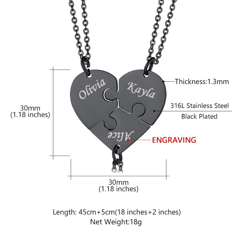 Personalized Heart Puzzle Matching Necklaces for Couples Mom Daughter Bff