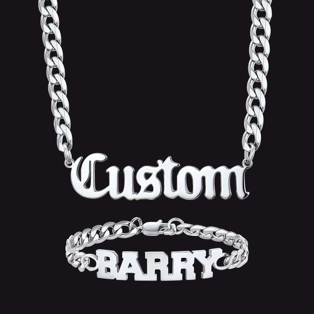 6mm Custom Nameplate Chain & Bracelet Set for