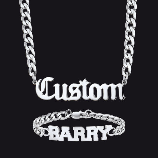 6mm Custom Nameplate Chain & Bracelet Set for