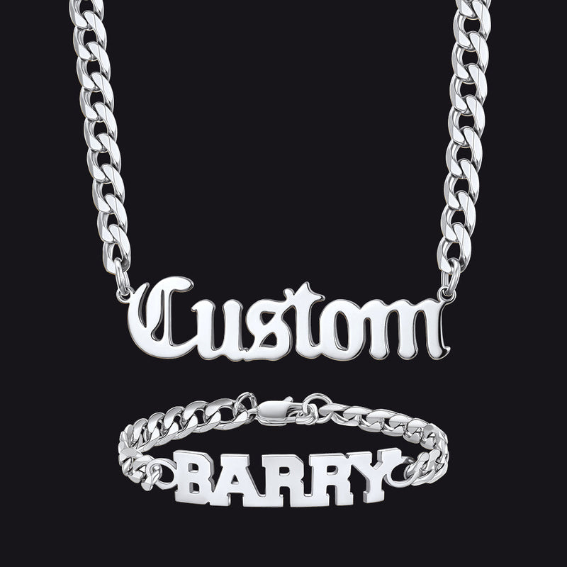 6mm Custom Nameplate Chain & Bracelet Set for