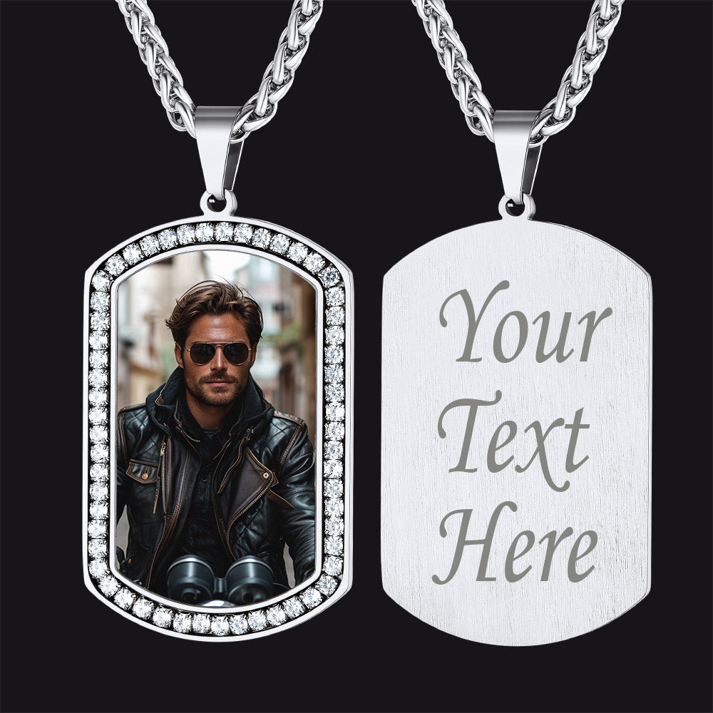 Customized Picture Dog Tag Necklace With Cubic Zirconia Memorial Gift for