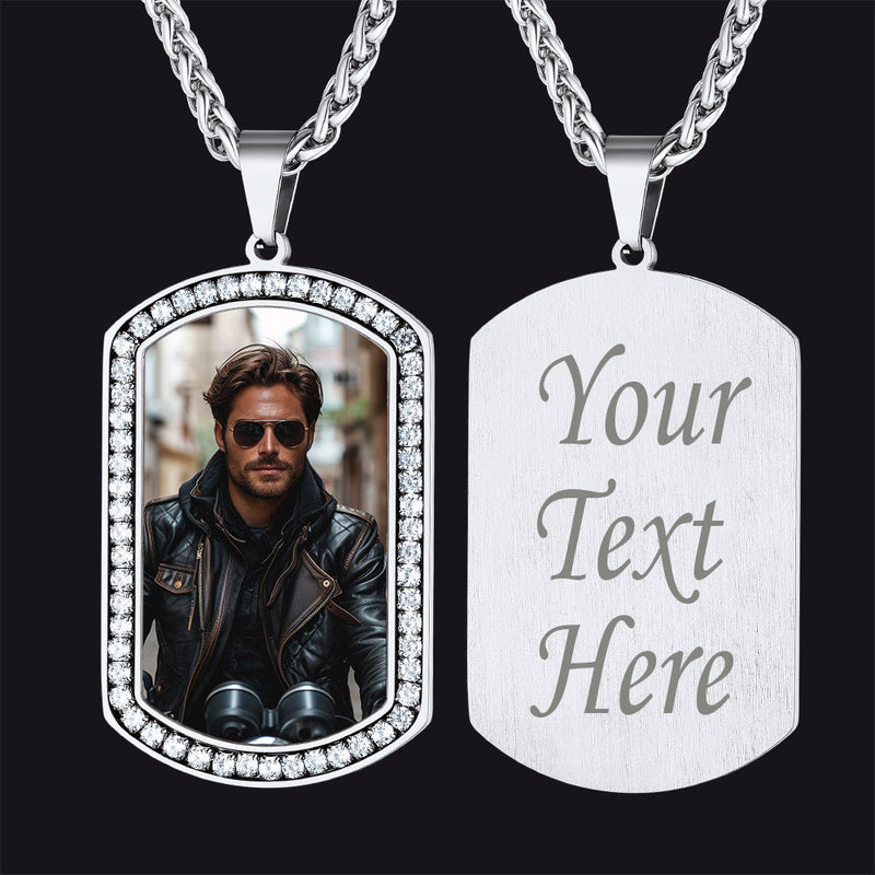 Customized Picture Dog Tag Necklace With Cubic Zirconia Memorial Gift for
