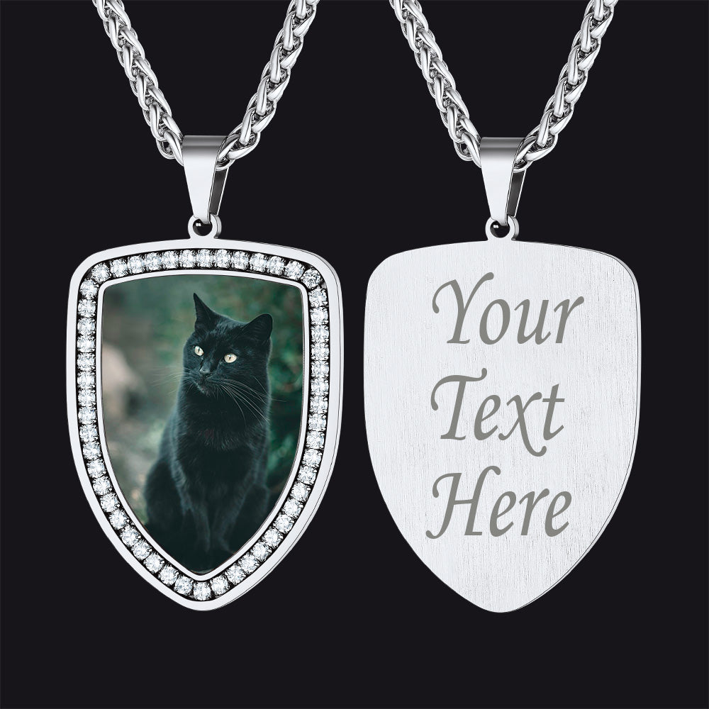 Personalized Shield Picture Necklace Pendant With Cz for