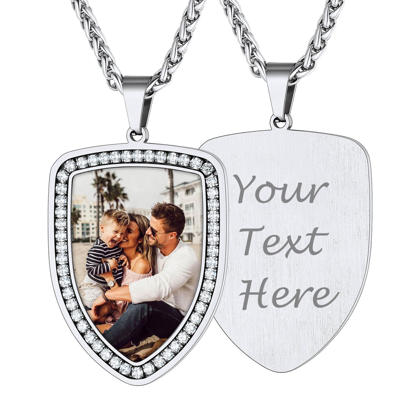 Personalized Shield Picture Necklace Pendant With Cz for