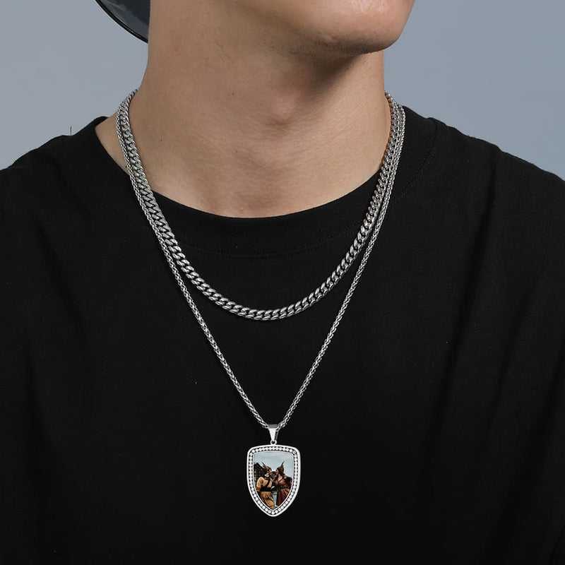 Personalized Shield Picture Necklace Pendant With Cz for