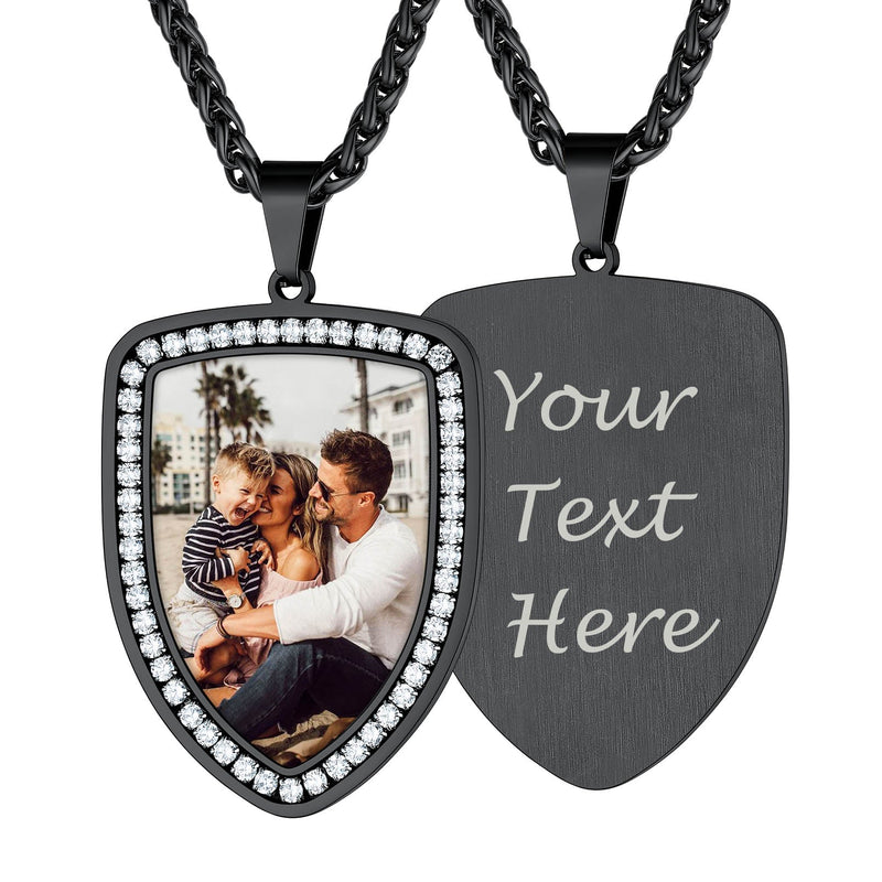 Personalized Shield Picture Necklace Pendant With Cz for