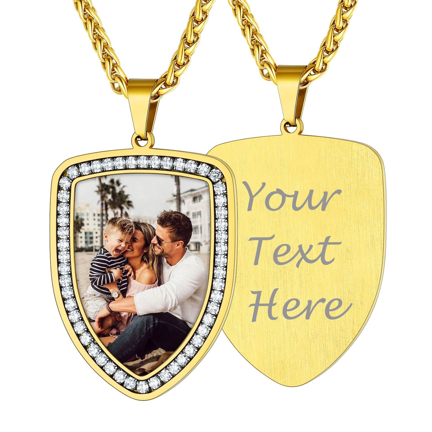 Personalized Shield Picture Necklace Pendant With Cz for