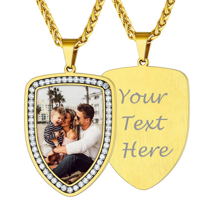 Personalized Shield Picture Necklace Pendant With Cz for