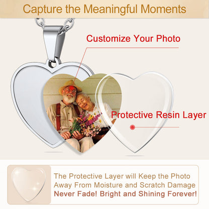 Customized Heart Photo Fingerprint Necklace for