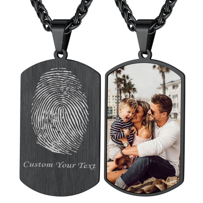 Customized Photo Dog Tag Fingerprint Necklace for
