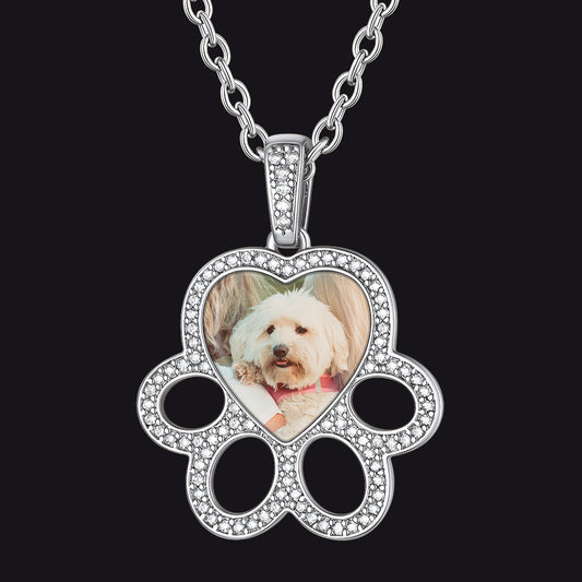 Personalized Picture Dog Paw Necklace With Cz for Pet Lover