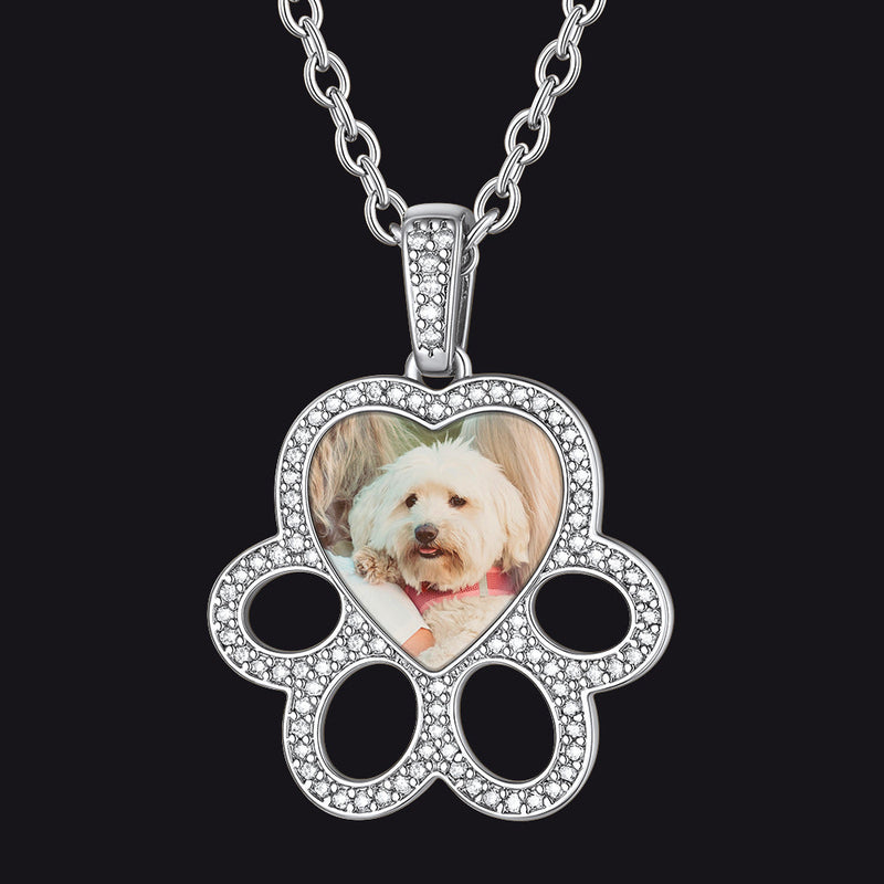 Personalized Picture Dog Paw Necklace With Cz for Pet Lover
