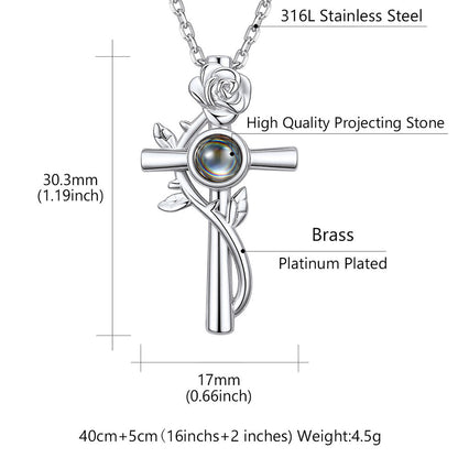 Personalized Projection Picture Cross Necklace With Rose for Mom