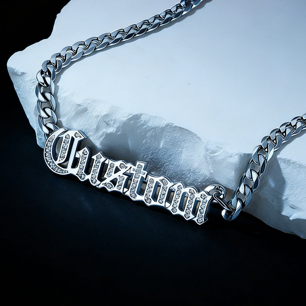 Customized Engraved Nameplate Cuban Chain Necklace for