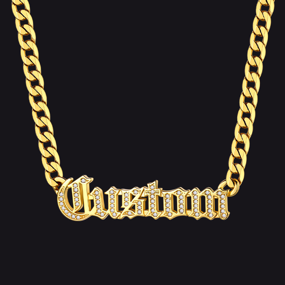 Customized Engraved Nameplate Cuban Chain Necklace for