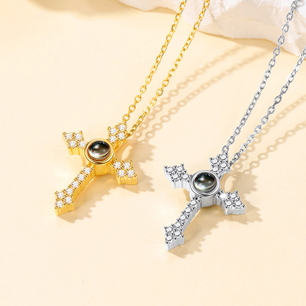 Personalized Projection Picture Punk Cross Pendant Necklace With Cz for Mom