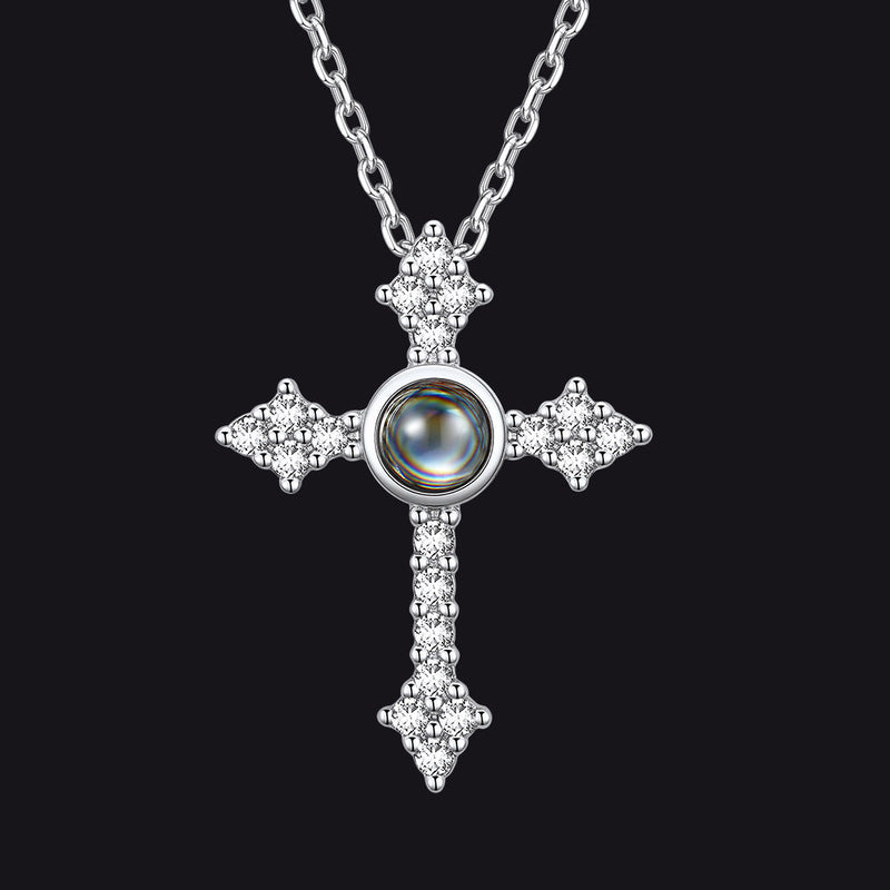 Personalized Projection Picture Punk Cross Pendant Necklace With Cz for Mom