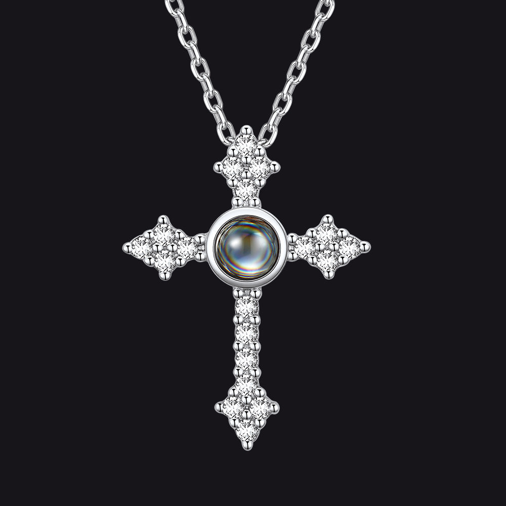 Personalized Projection Picture Punk Cross Pendant Necklace With Cz for Mom