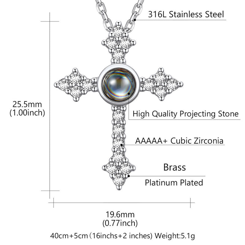 Personalized Projection Picture Punk Cross Pendant Necklace With Cz for Mom