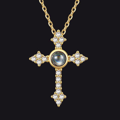 Personalized Projection Picture Punk Cross Pendant Necklace With Cz for Mom