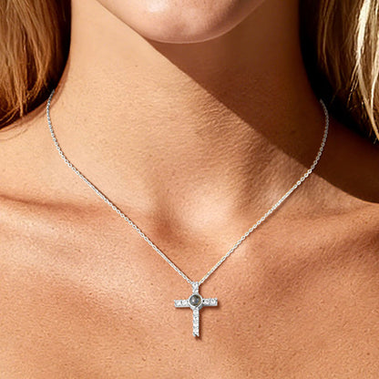 Personalized Projection Picture Cross Necklace for , Photo Pendant With Cz