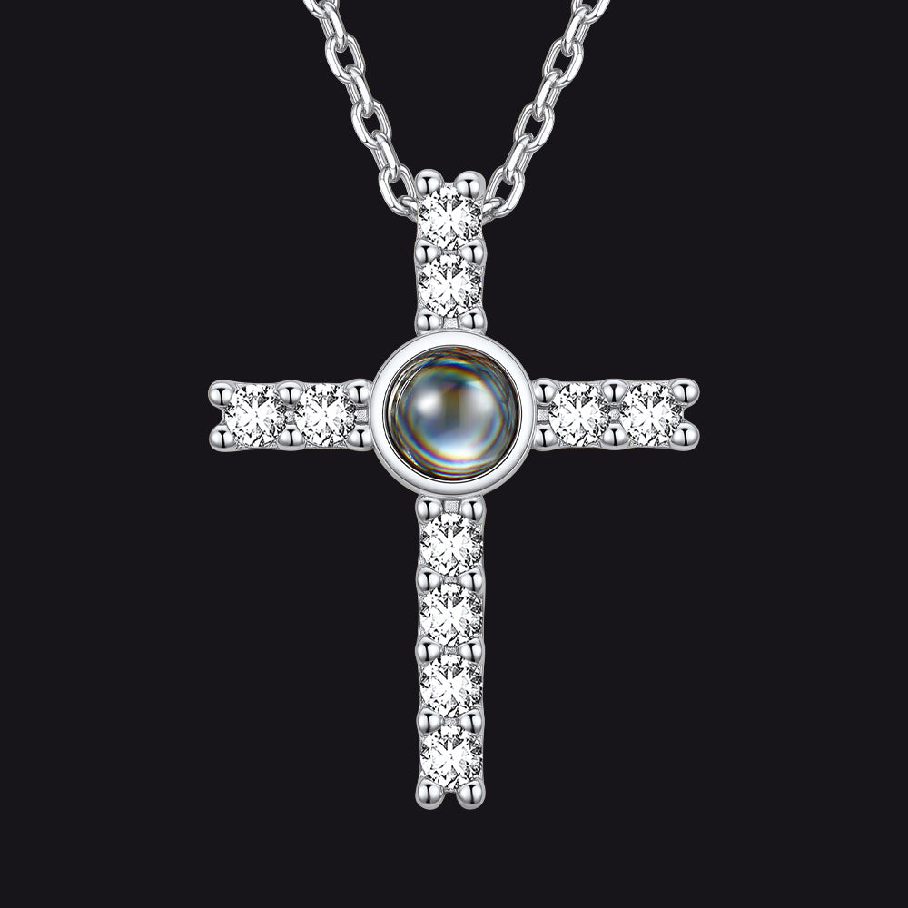 Personalized Projection Picture Cross Necklace for , Photo Pendant With Cz