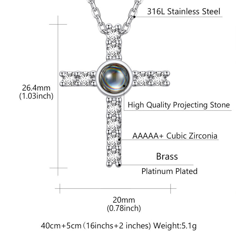 Personalized Projection Picture Cross Necklace for , Photo Pendant With Cz