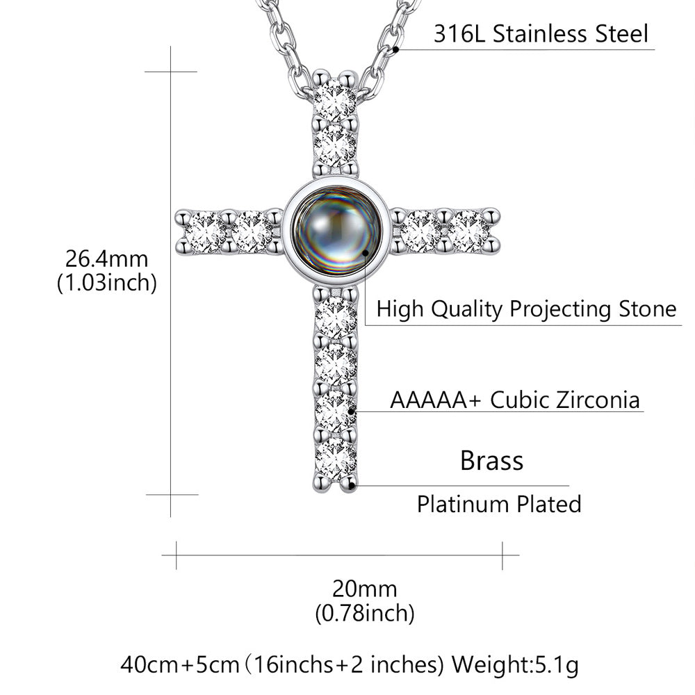 Personalized Projection Picture Cross Necklace for , Photo Pendant With Cz