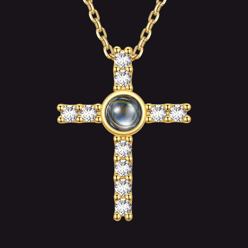 Personalized Projection Picture Cross Necklace for , Photo Pendant With Cz