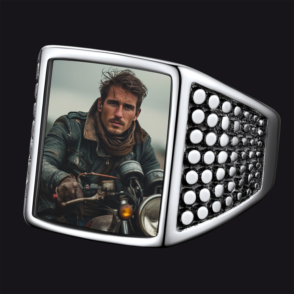Customized Photo Ring Square Engraved Signet Ring for