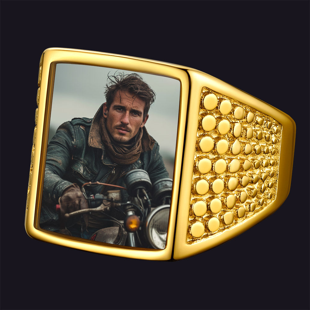Customized Photo Ring Square Engraved Signet Ring for
